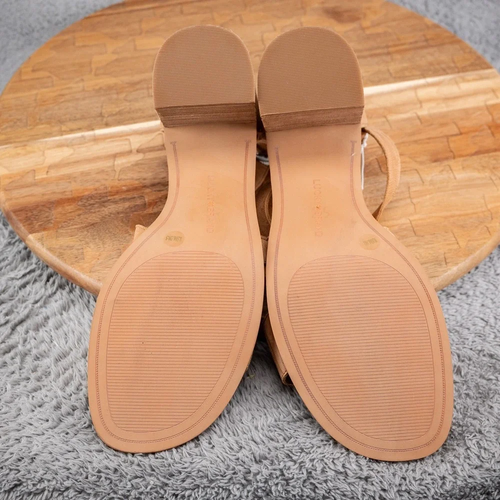 Lucky Brand‎ Sandals Women's Sz 9.5 M - Jenley Tan Leather Wedge Buckle Zip